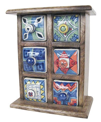 Mango Wood Ceramic 6 Drawer Almirah